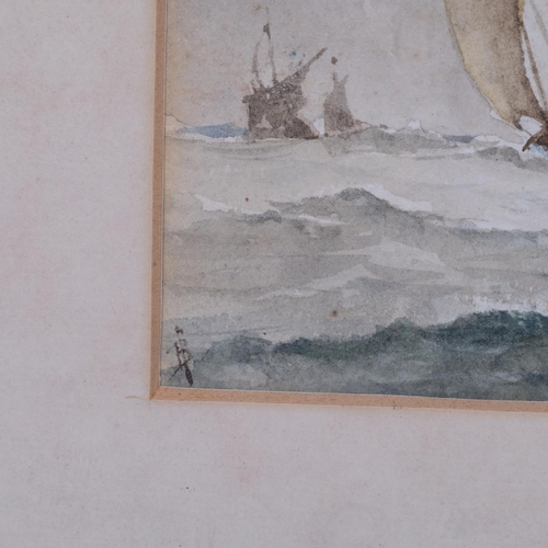 746 - Circle of Myles Birket Foster, marine scene, 19th century watercolour, signed with monogram, 12cm x ... 