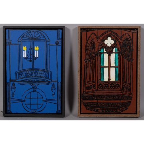 747 - David Morton White (born 1954), pair of church window studies, acrylics on board, framed, overall fr... 