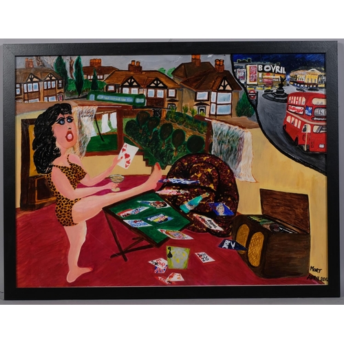 748 - David Morton White, My Babycham Girl, acrylic on paper, signed, 60cm x 80cm, framed