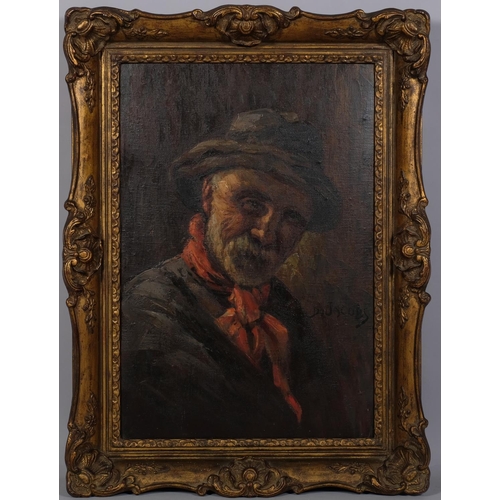 752 - D Jacobs, portrait of a man, mid-20th century oil on board, signed, 58cm x 38cm, framed