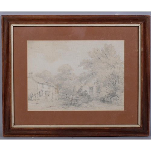 753 - Follower of Thomas Gainsborough, farmyard scene, pencil sketch, unsigned, 19cm x 27cm, framed