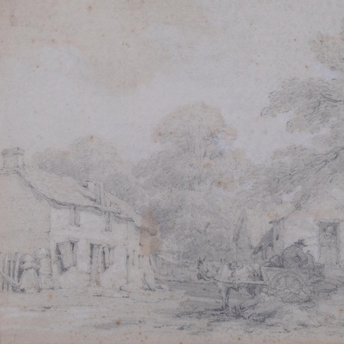 753 - Follower of Thomas Gainsborough, farmyard scene, pencil sketch, unsigned, 19cm x 27cm, framed