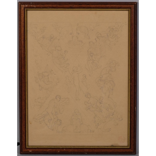 756 - 19th century French School, group of Classical figures studies for a mural, pencil on paper with col... 