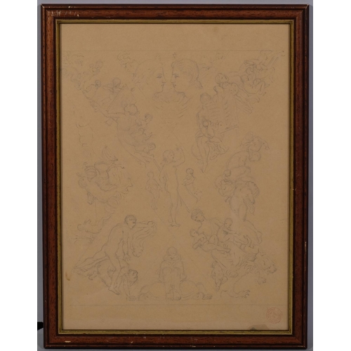 756 - 19th century French School, group of Classical figures studies for a mural, pencil on paper with col... 