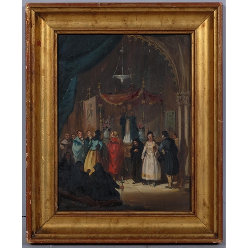 759 - Circle of Eugenio Lucas y Villaamil (1858 - 1918), wedding ceremony, oil on wood panel, indistinctly... 