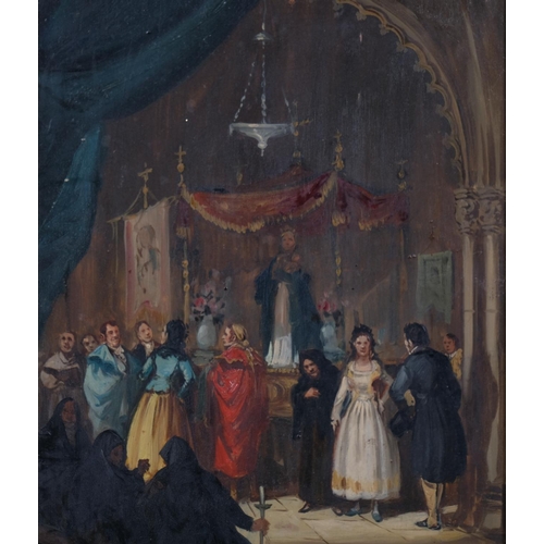 759 - Circle of Eugenio Lucas y Villaamil (1858 - 1918), wedding ceremony, oil on wood panel, indistinctly... 