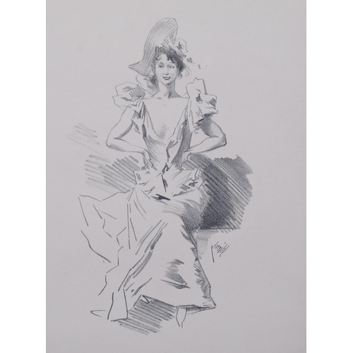 760 - Jules Cheret (1836 - 1932), portrait of a woman, pencil on paper, signed, 41cm x 28cm, mounted