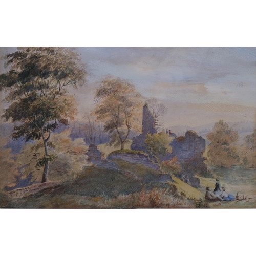 763 - Lady Jenner (wife of Sir William Jenner Doctor to Queen Victoria), castle ruins in a landscape, wate... 