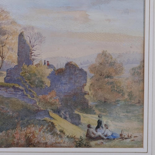 763 - Lady Jenner (wife of Sir William Jenner Doctor to Queen Victoria), castle ruins in a landscape, wate... 