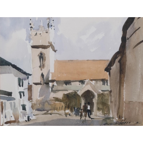 764 - Edward Wesson (1910 - 1983), village church, watercolour, signed 17cm x 22cm, framed