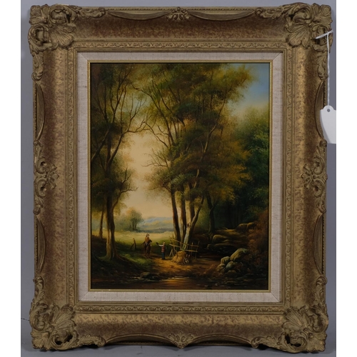 765 - E Reeves, woodland scene, mid-20th century oil on board, signed, 28cm x 23cm, framed