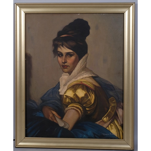 767 - After Cezare Tallone, portrait of a woman, oil on canvas, signed, 62cm x 50cm, framed