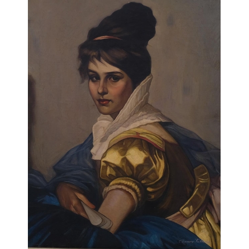 767 - After Cezare Tallone, portrait of a woman, oil on canvas, signed, 62cm x 50cm, framed