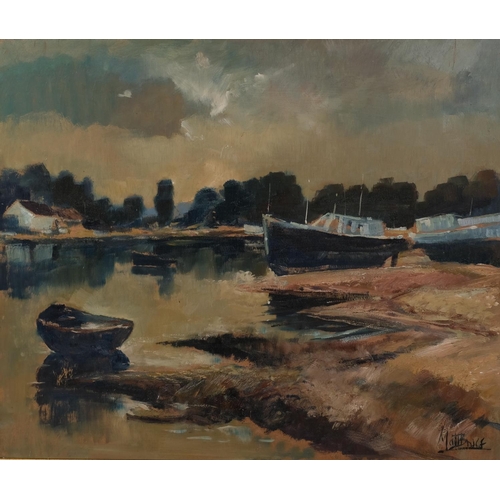 768 - Matt Bruce, river scene, oil on board, signed, 50cm x 60cm, framed