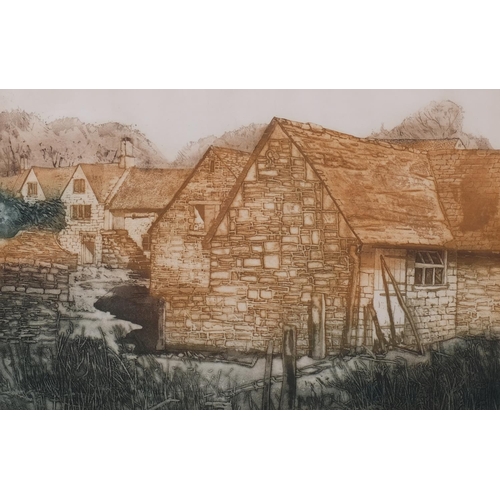 770 - Michael Chaplin, Manor Farm Taynton, coloured etching, signed and numbered in pencil, 73/100, plate ... 