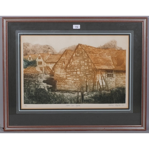 770 - Michael Chaplin, Manor Farm Taynton, coloured etching, signed and numbered in pencil, 73/100, plate ... 