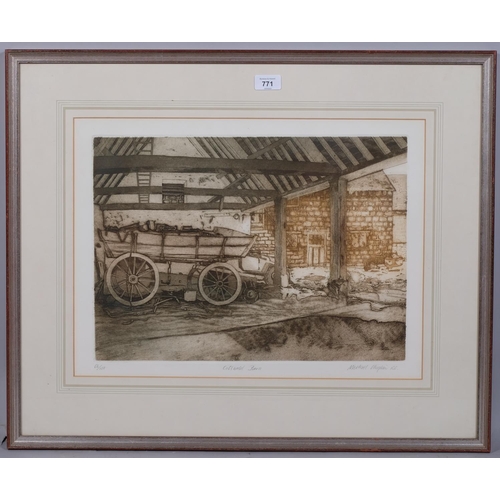 771 - Michael Chaplin, Cotswold Barn, coloured etching, signed and numbered in pencil, 62/100, plate 32cm ... 