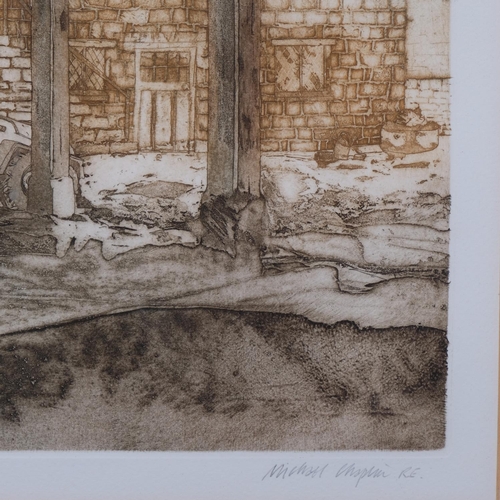 771 - Michael Chaplin, Cotswold Barn, coloured etching, signed and numbered in pencil, 62/100, plate 32cm ... 