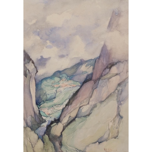 774 - H J Yates, mountain landscape, mid-20th century watercolour, signed, 53cm x 37cm, framed