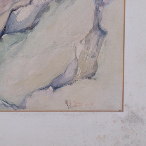 774 - H J Yates, mountain landscape, mid-20th century watercolour, signed, 53cm x 37cm, framed