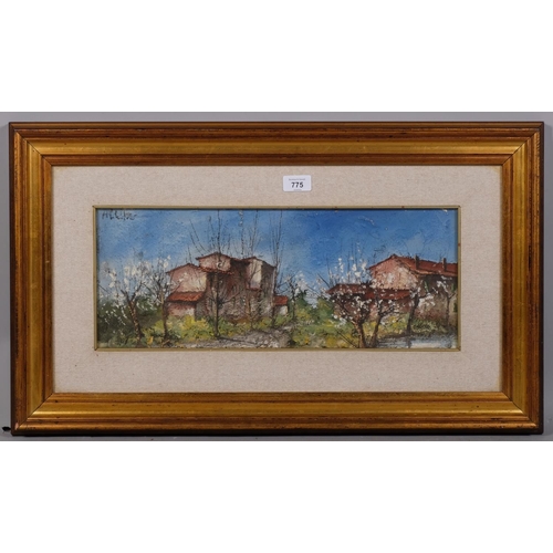 775 - Aldo Salvadori, village scene, impasto oil on canvas, signed, 20cm x 50cm, framed