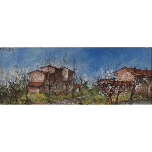 775 - Aldo Salvadori, village scene, impasto oil on canvas, signed, 20cm x 50cm, framed