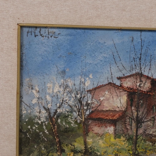 775 - Aldo Salvadori, village scene, impasto oil on canvas, signed, 20cm x 50cm, framed