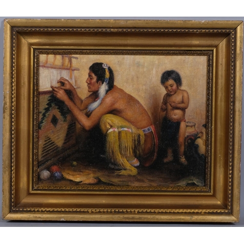 779 - Native American and child, contemporary oil on board, 30cm x 35cm, framed