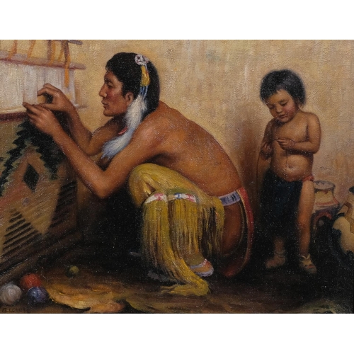 779 - Native American and child, contemporary oil on board, 30cm x 35cm, framed