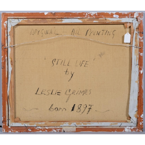 782 - Leslie Grimes (born 1897), still life, oil on canvas, inscribed verso, 51cm x 60cm, framed