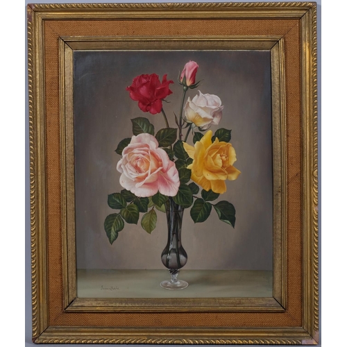 785 - James Noble, still life roses, oil on canvas, signed, 50cm x 40cm, framed