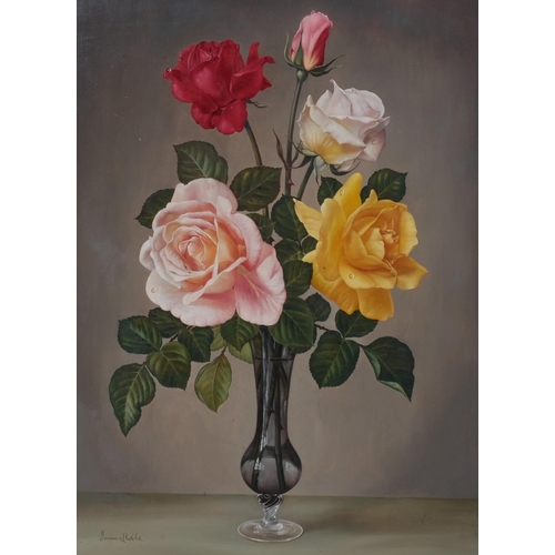 785 - James Noble, still life roses, oil on canvas, signed, 50cm x 40cm, framed