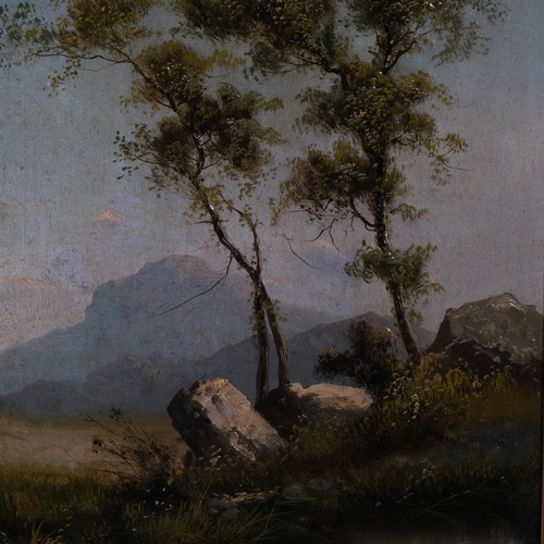 786 - Pair of Italian landscapes, 19th century oils on canvas, indistinctly signed verso, 50cm x 64cm, fra... 