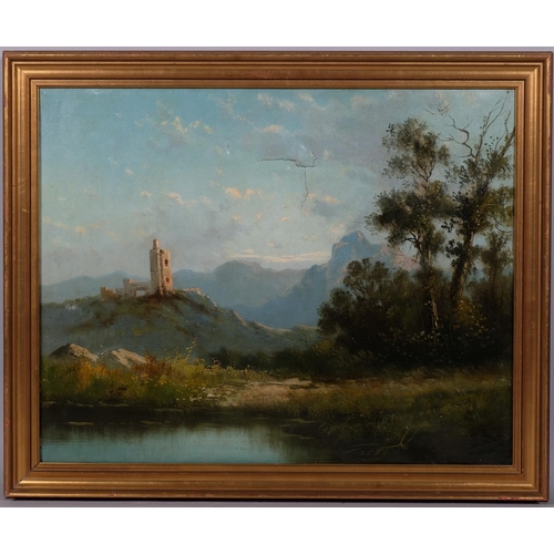 786 - Pair of Italian landscapes, 19th century oils on canvas, indistinctly signed verso, 50cm x 64cm, fra... 