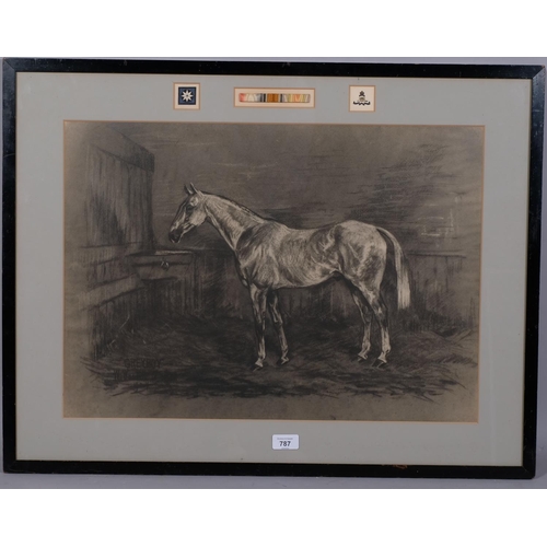 787 - W Wasdell Trickett, First World War Period portrait of a horse, Greyboy, signed, 43cm x 60cm, framed... 