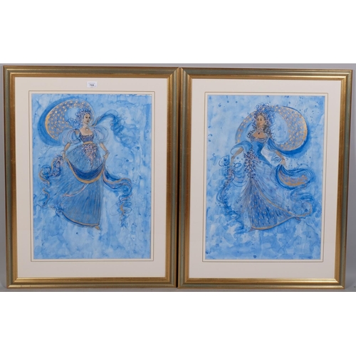 788 - Donato Forte, pair of theatrical costume designs, watercolour with gilding, 62cm x 43cm, framed