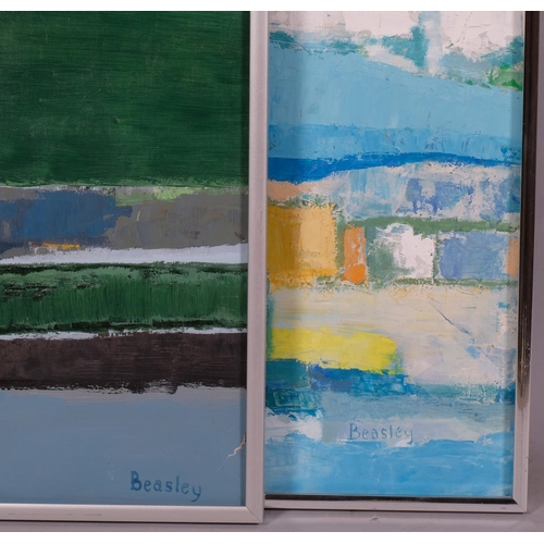 789 - Patrick Beasley, pair of abstract landscapes, acrylics on board, signed with artist's labels verso, ... 