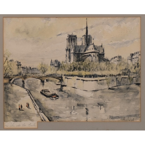 790 - Herbelot, Notre Dame Cathedral, watercolour, signed, 24cm x 32cm, framed