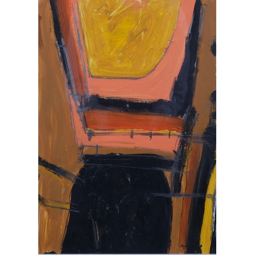 795 - Mid-Twentieth Century British school, acrylic on card, Orange Yellow Black, mounted, 41cm x 29cm