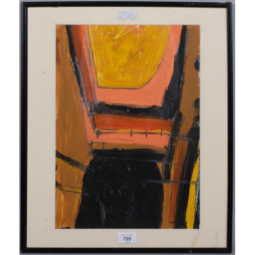 795 - Mid-Twentieth Century British school, acrylic on card, Orange Yellow Black, mounted, 41cm x 29cm