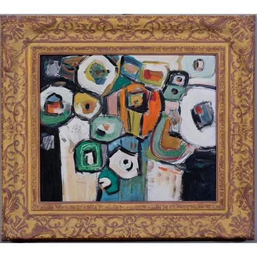 796 - Contemporary acrylic on board, abstract composition, unsigned, 28cm x 32cm, framed