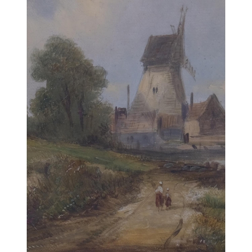 797 - Alfred Vickers, oil on canvas, view towards a windmill, signed, 20cm x 40cm, framed