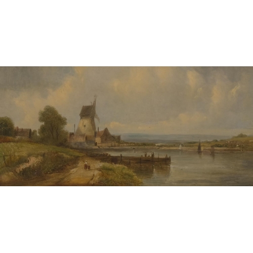 797 - Alfred Vickers, oil on canvas, view towards a windmill, signed, 20cm x 40cm, framed