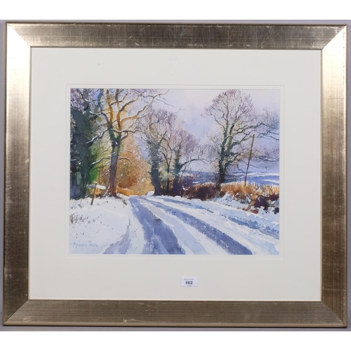 802 - Richard Thorn, Evening Sets in February Snow on Dartmoor, watercolour, signed, 38cm x 48cm, framed