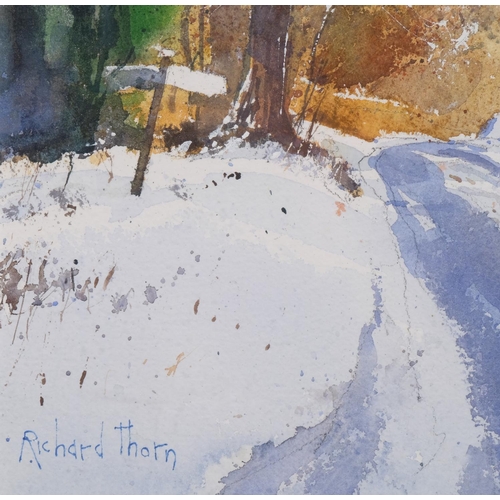 802 - Richard Thorn, Evening Sets in February Snow on Dartmoor, watercolour, signed, 38cm x 48cm, framed