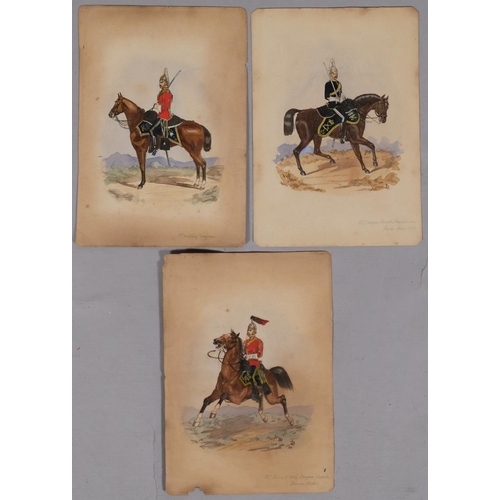 805 - 3 military uniform studies, circa 1900, watercolour on paper, unsigned, 25cm x 17cm, unframed