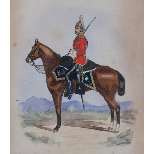 805 - 3 military uniform studies, circa 1900, watercolour on paper, unsigned, 25cm x 17cm, unframed