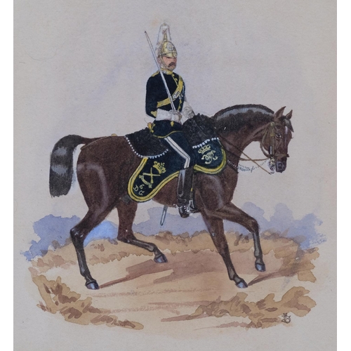 805 - 3 military uniform studies, circa 1900, watercolour on paper, unsigned, 25cm x 17cm, unframed