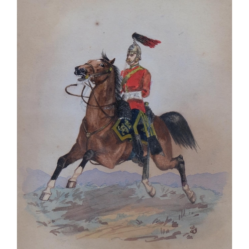 805 - 3 military uniform studies, circa 1900, watercolour on paper, unsigned, 25cm x 17cm, unframed