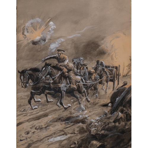 806 - George Soper (1870 - 1942), First World War battle scene, watercolour on card, signed, 34cm x 24cm, ... 